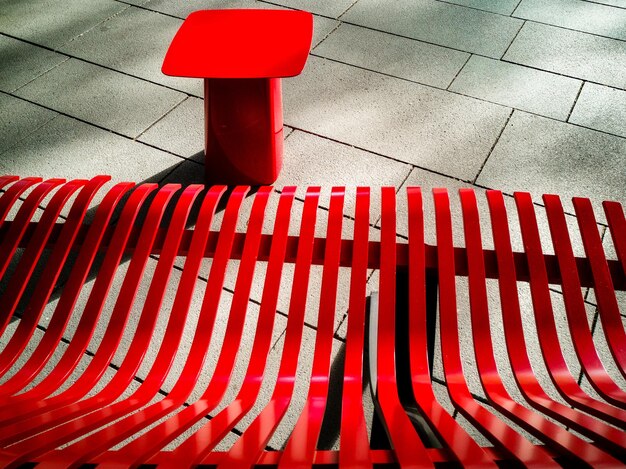 High angle view of red umbrella on street