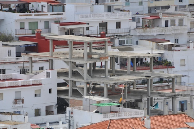 High angle view of residential buildings in city