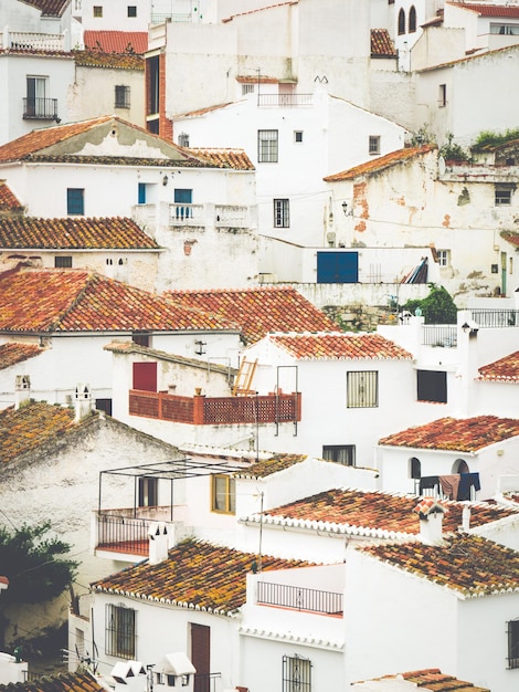 High angle view of residential buildings in city