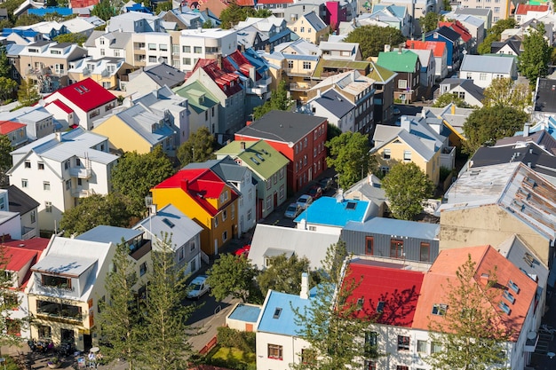 Photo high angle view of the reykjavik city center in iceland