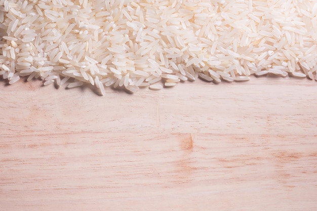 High angle view of rice on wooden table