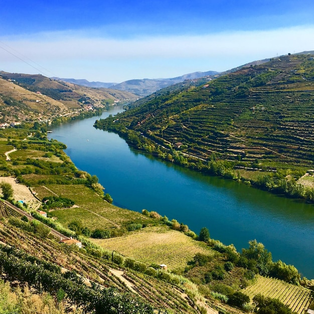 High angle view of river amidst landscape