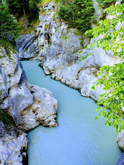 High angle view of river amidst rocks