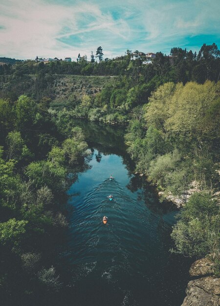 Photo high angle view of river amidst trees against sky