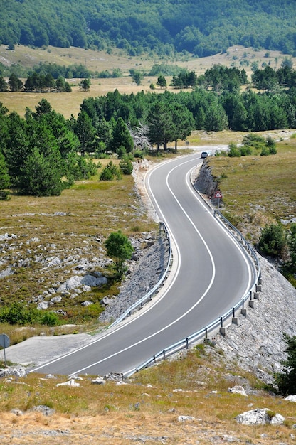 High angle view of road by mountain