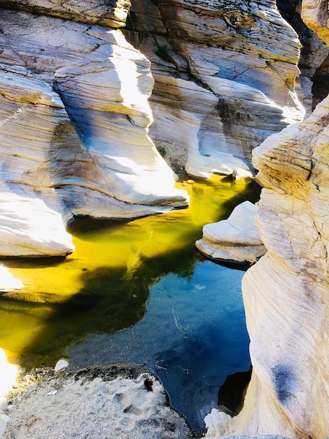 High angle view of rock formation in lake