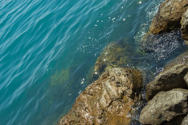 High angle view of rocks on beach