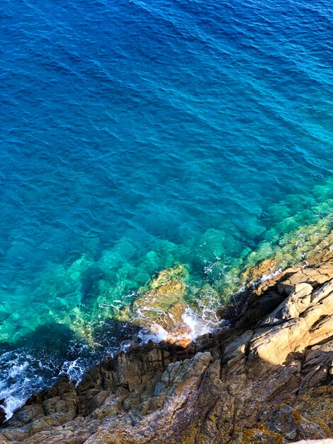 High angle view of rocks on beach