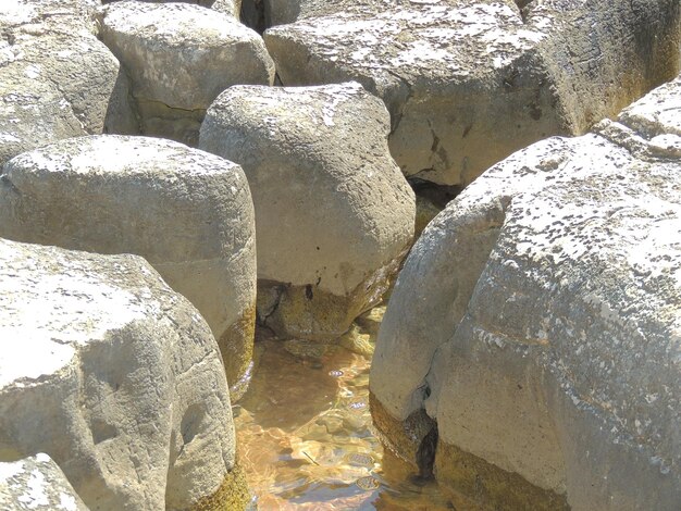 High angle view of rocks on beach