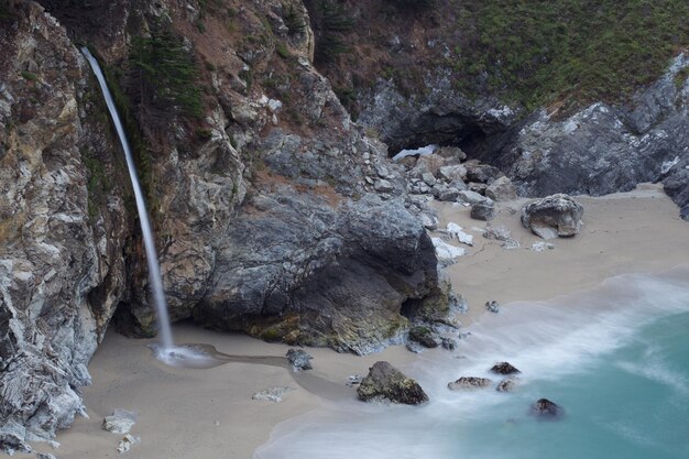 High angle view of rocks at beach