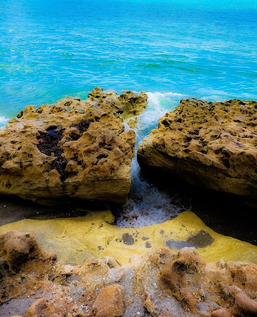 High angle view of rocks on beach