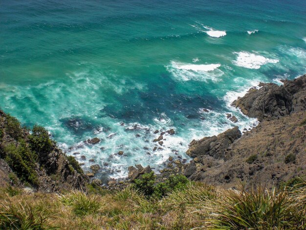 High angle view of rocks on beach