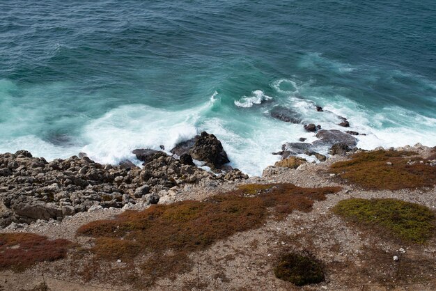 High angle view of rocks on beach