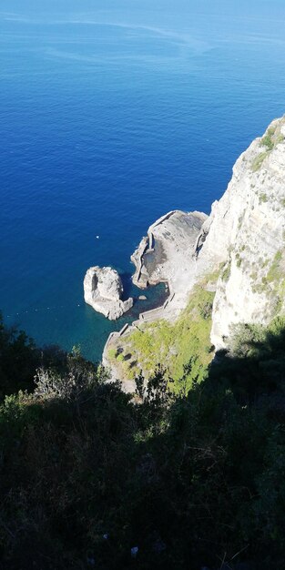 High angle view of rocks by sea