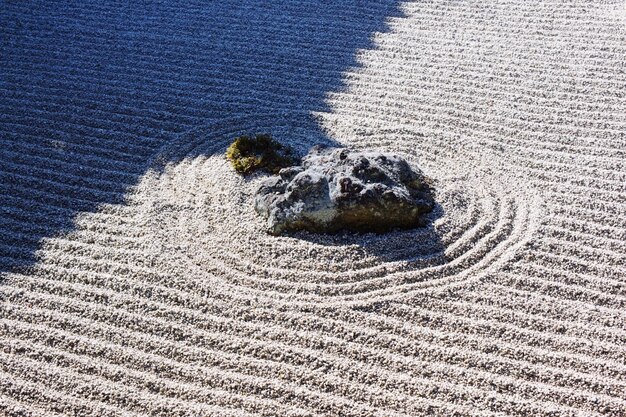 High angle view of rocks on field at japanese garden