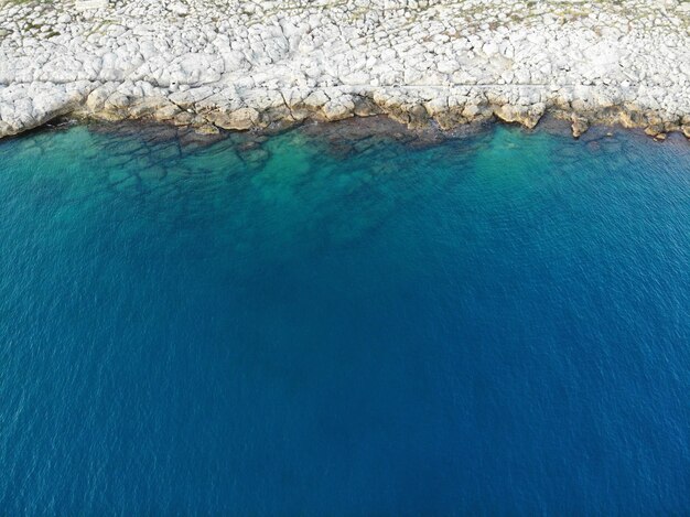 High angle view of rocks in sea