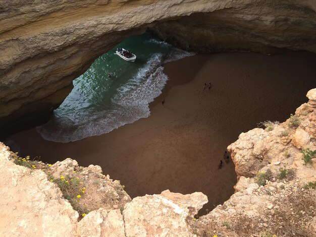 High angle view of rocks in sea