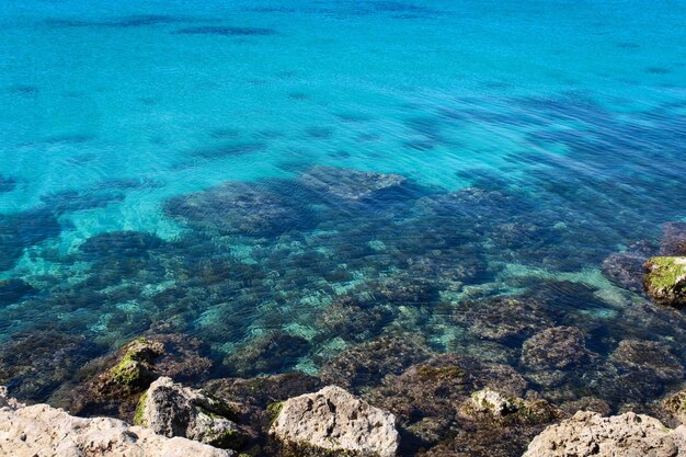 High angle view of rocks in sea