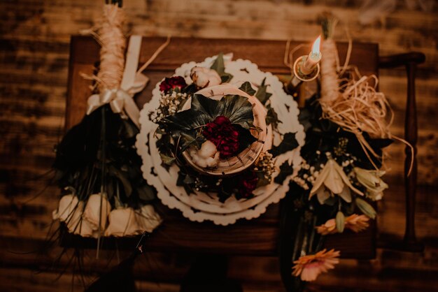 High angle view of rose on table