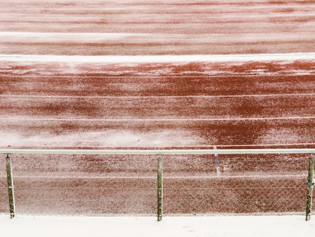 High angle view of running tracks during winter