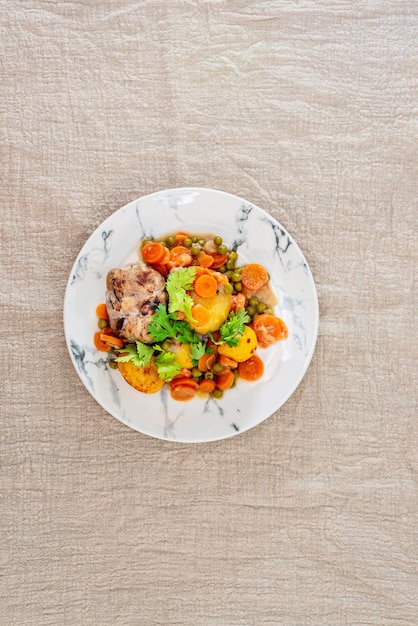 High angle view of salad in bowl on table