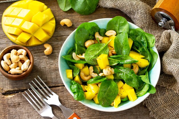 High angle view of salad in bowl on table