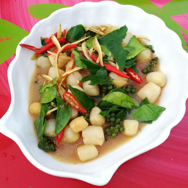 High angle view of salad in bowl