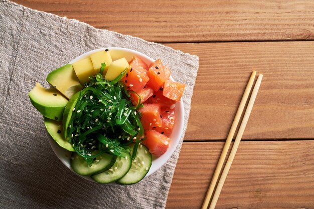 High angle view of salad in plate on table