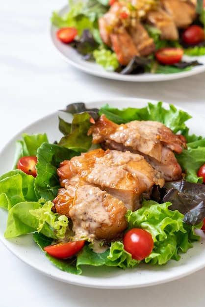 High angle view of salad in plate on table