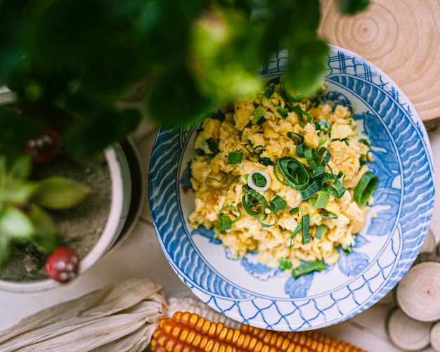 Photo high angle view of scramble eggs