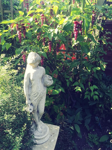 Photo high angle view of sculpture holding pot at park