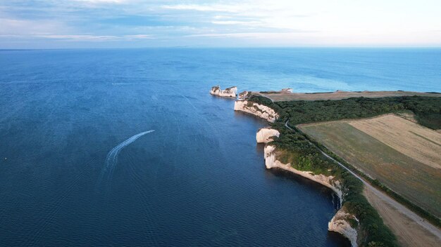 High angle view of sea against clear sky