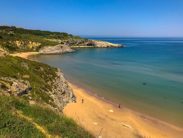 High angle view of sea against clear sky