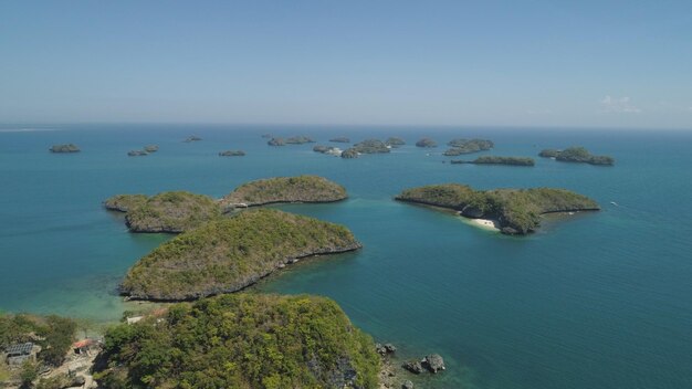 High angle view of sea against clear sky