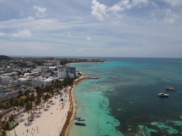 High angle view of sea against sky