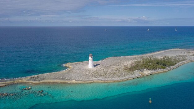 High angle view of sea shore against sky