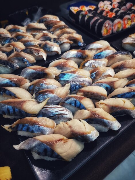 High angle view of seafood on barbecue