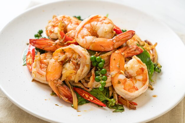 High angle view of seafood in plate on table