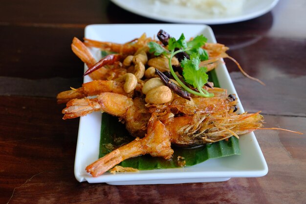 High angle view of seafood in plate on table