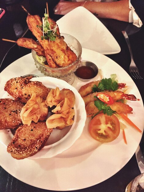 High angle view of serving food served in plate