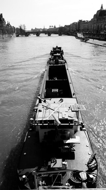 High angle view of ship moored at harbor