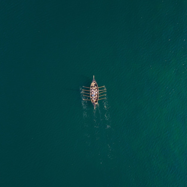 High angle view of ship in water