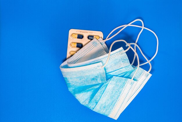 High angle view of shoes against blue background