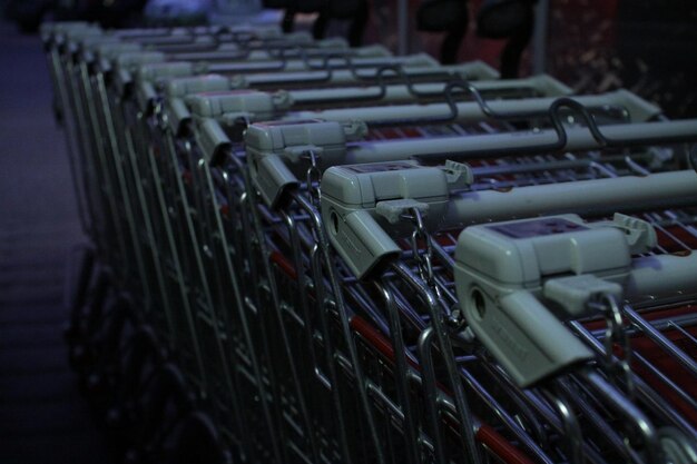 Photo high angle view of shopping carts arranged in row