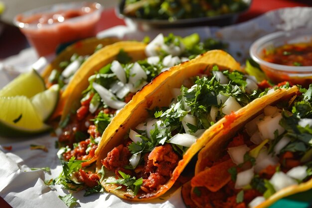 Photo high angle view of shrimp tacos in plate on table