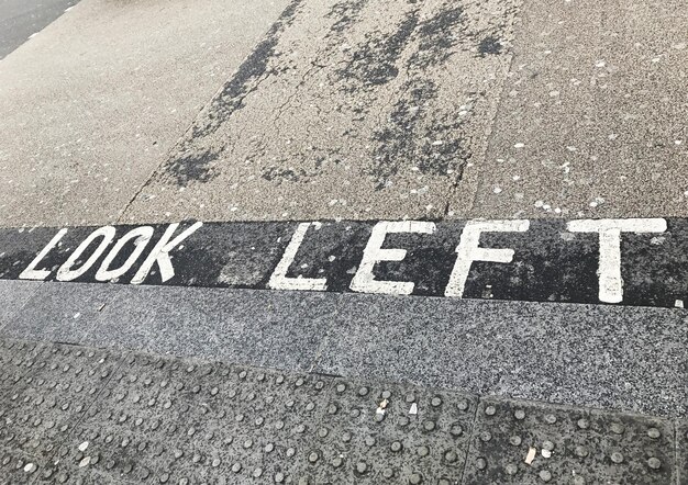 High angle view of sign on road