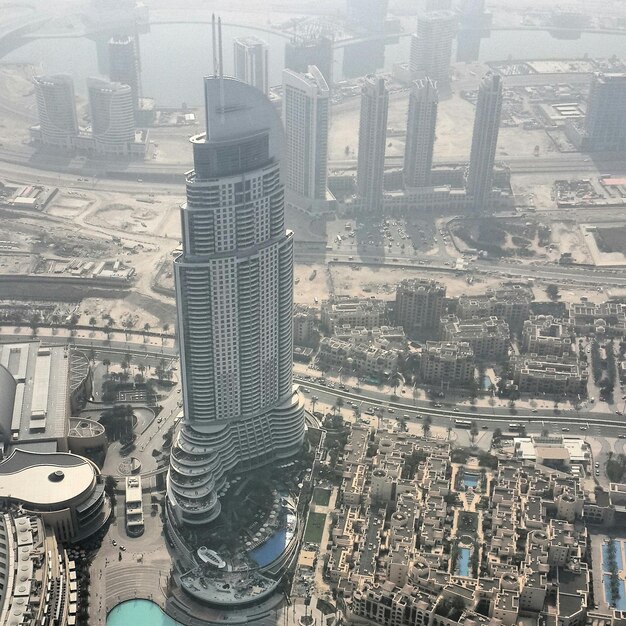 Photo high angle view of skyscrapers in city