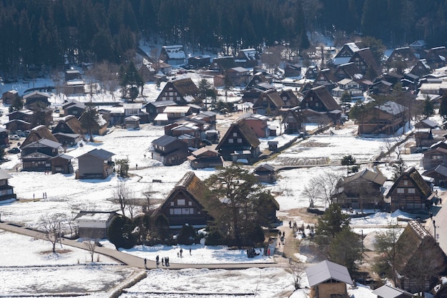 High angle view of snow covered townscape