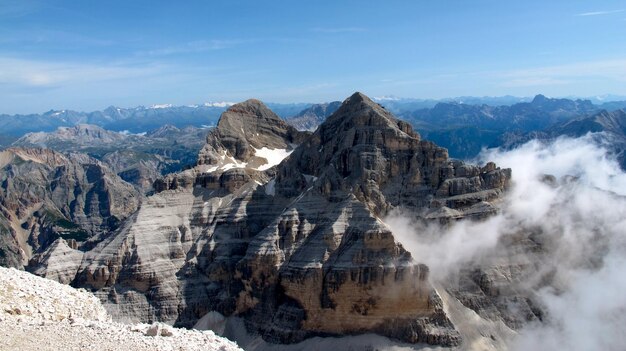 High angle view of snowcapped mountains