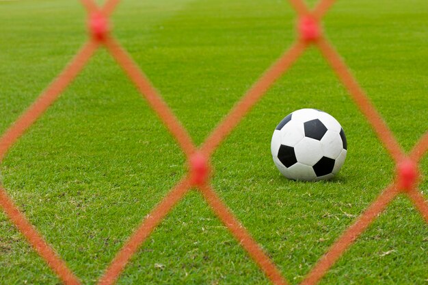 High angle view of soccer ball on field